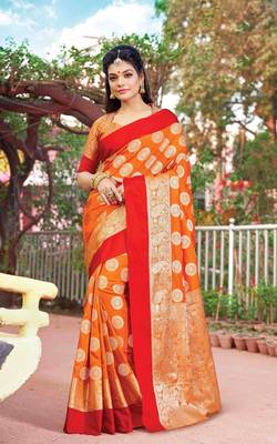 Orange Silk Jacquard Traditional Saree 1