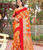 Orange Silk Jacquard Traditional Saree