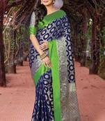 Navy Blue Silk Jacquard Traditional Saree