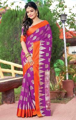 Purple Silk Jacquard Traditional Saree 1