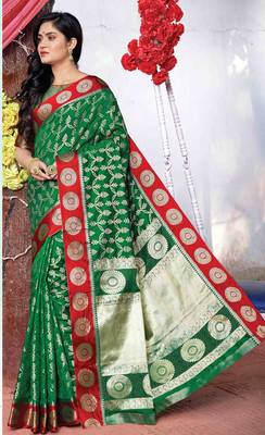 Green Silk Jacquard Traditional Saree 1