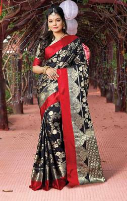 Black Silk Jacquard Traditional Saree 1