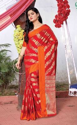 Red Silk Jacquard Traditional Saree 1