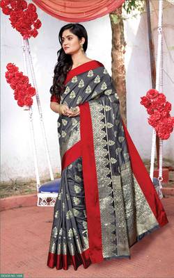 Grey Silk Jacquard Traditional Saree 1
