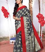 Grey Silk Jacquard Traditional Saree