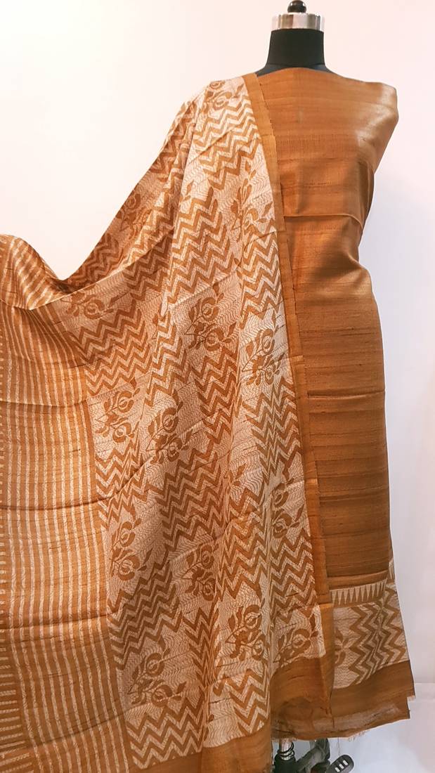 brown Matka Silk Handloom Unstitched Suit Fabric