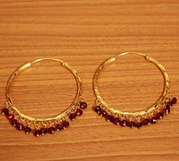 Maroon Gold Look Crystal Hoops 1