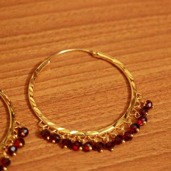 Maroon Gold Look Crystal Hoops 2