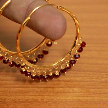 Maroon Gold Look Crystal Hoops 3