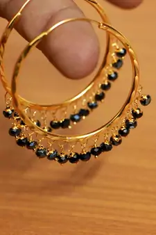 Black Crystal Gold Look Big Hoops