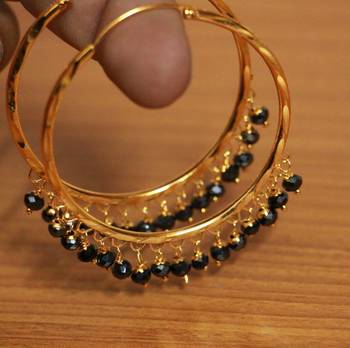 Black Crystal Gold Look Hoops 3