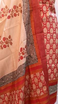 Red Tassar Silk Handloom Unstitched Suit Fabric  4