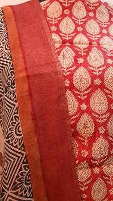 Red Tassar Silk Handloom Unstitched Suit Fabric  5