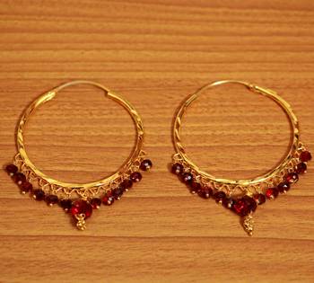 Maroon Crystal Gold Look Hoops 1