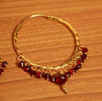 Maroon Crystal Gold Look Hoops 2