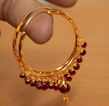 Maroon Crystal Gold Look Hoops 3