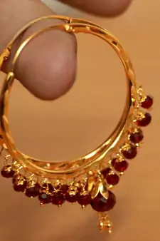 Maroon Crystal Gold Look Hoops