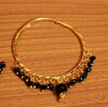 Black Crystal Drop Gold Look Hoops 2