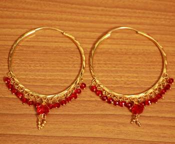 Red Crystal Drop Gold Look Hoops 1
