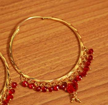 Red Crystal Drop Gold Look Hoops 2