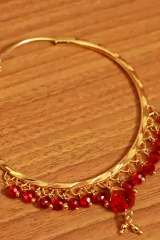 Red Crystal Drop Gold Look Hoops