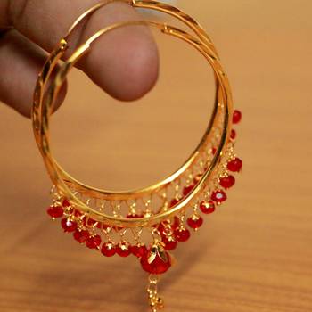 Red Crystal Drop Gold Look Hoops 3