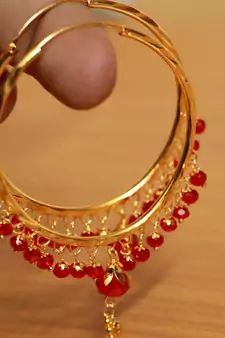 Red Crystal Drop Gold Look Hoops