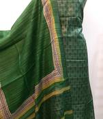 green Matka Silk Handloom Dress Material