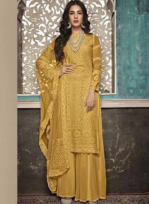Yellow embroidered georgette salwar 1