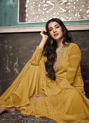 Yellow embroidered georgette salwar 2