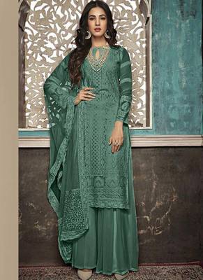 Green embroidered georgette salwar 1