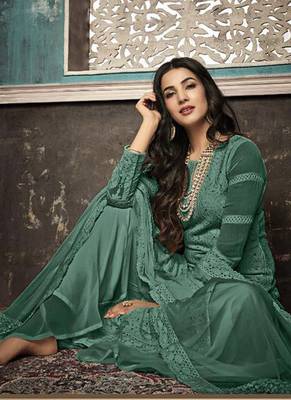 Green embroidered georgette salwar 2