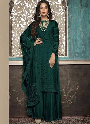 Dark-green embroidered georgette salwar 1