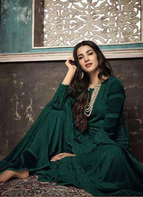 Dark-green embroidered georgette salwar 2