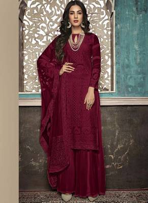 Maroon embroidered georgette salwar 1