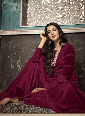 Maroon embroidered georgette salwar 2