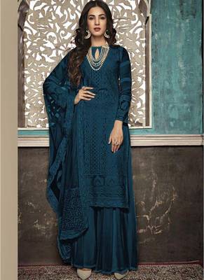 Teal embroidered georgette salwar 1