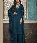 Teal embroidered georgette salwar