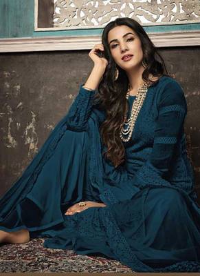 Teal embroidered georgette salwar 2