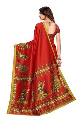 Red Printed Art Silk Saree With Blouse 3