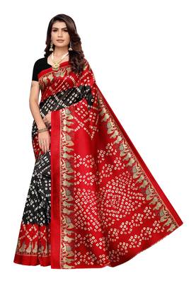 Black Printed Art Silk Saree With Blouse 1