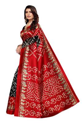 Black Printed Art Silk Saree With Blouse 2