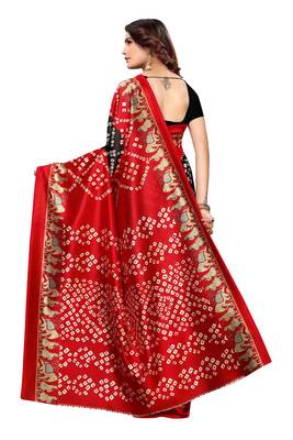 Black Printed Art Silk Saree With Blouse 3