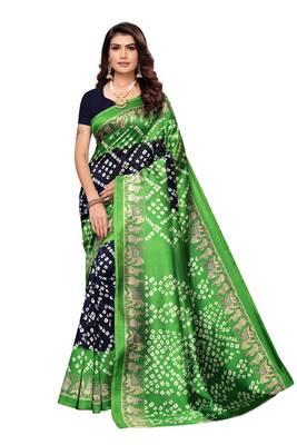 Blue Printed Art Silk Saree With Blouse 1