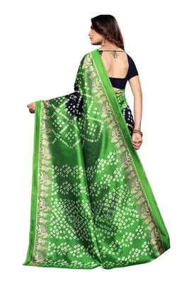 Blue Printed Art Silk Saree With Blouse 3