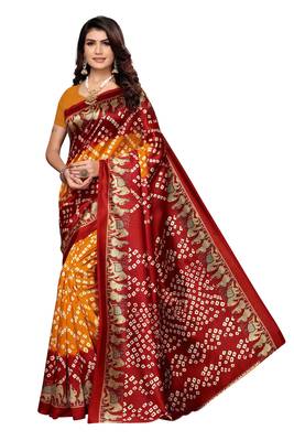 Yellow Printed Art Silk Saree With Blouse 1