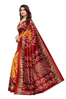 Yellow Printed Art Silk Saree With Blouse 2