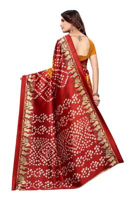 Yellow Printed Art Silk Saree With Blouse 3