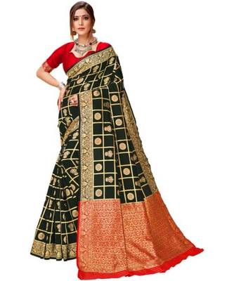 Black Woven Banarasi Saree With Blouse 1