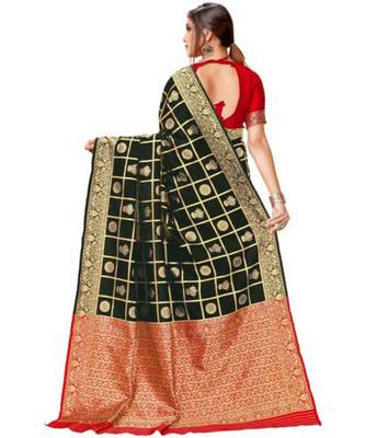 Black Woven Banarasi Saree With Blouse 3